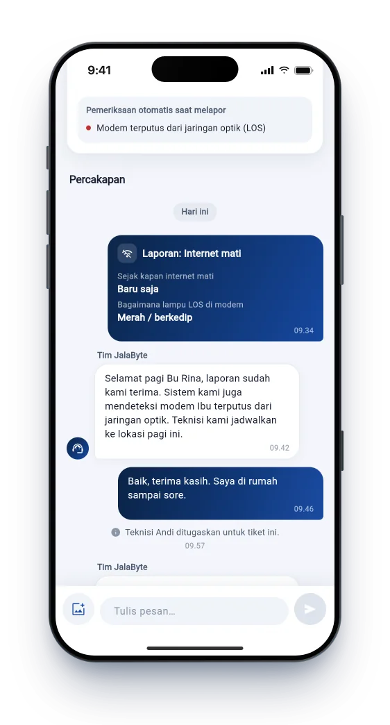 Tangkapan layar MyJalabyte: Percakapan yang rapi